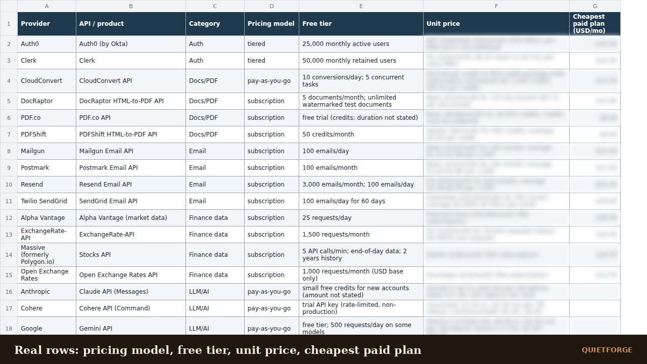 API Pricing Matrix preview 2