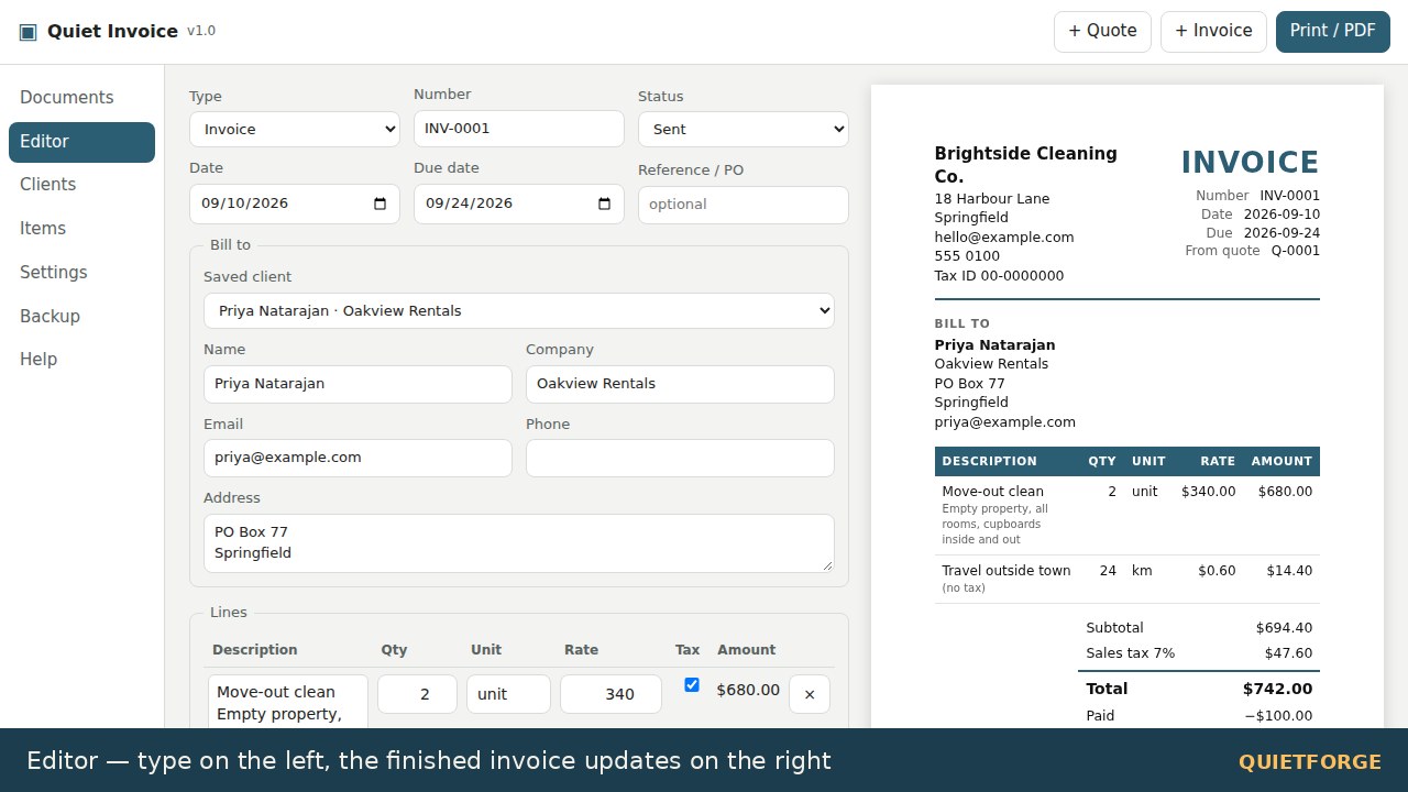 Quiet Invoice preview 1