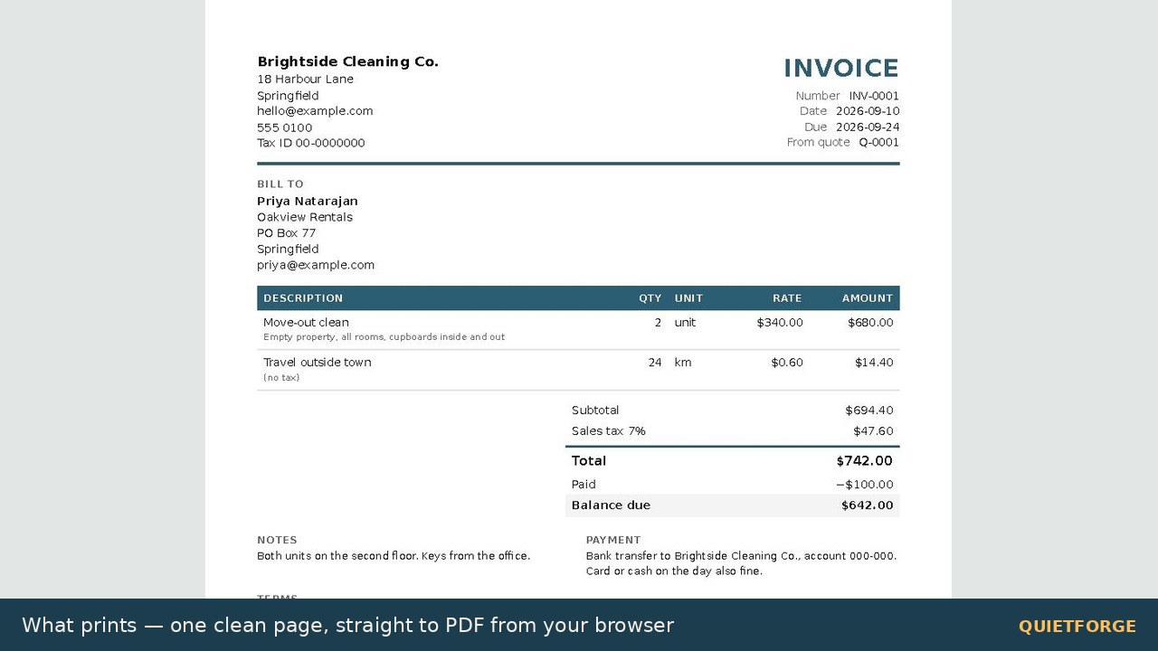 Quiet Invoice preview 2