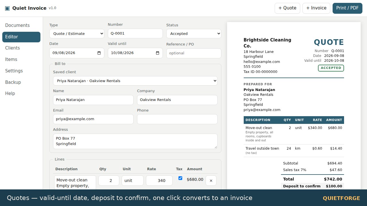 Quiet Invoice preview 4